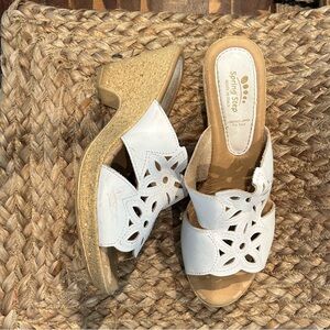 Spring Step White Italian Leather Platform Wedge Sandals Size 39 (8.5)